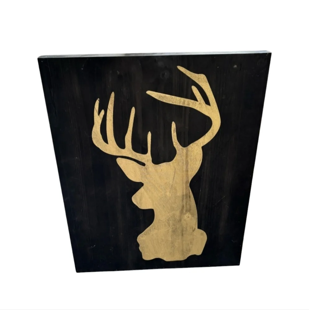 Deer Wall Art Black Gold Toned Stag Woodland